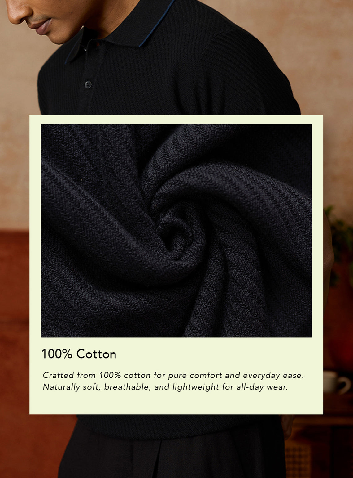 Charcoal Black Cotton Textured Polo
