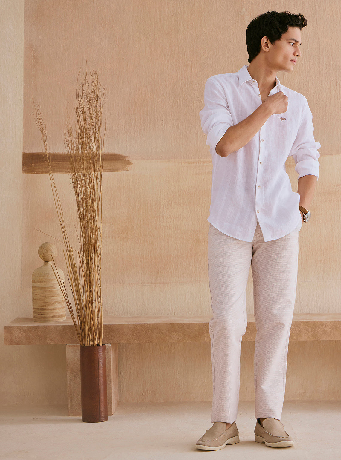 Martini White Linen Dobby Stripe Shirt