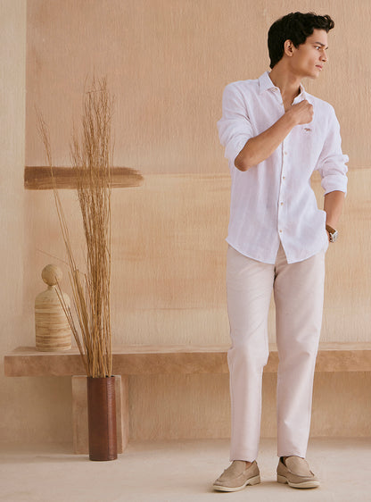 Martini White Linen Dobby Stripe Shirt