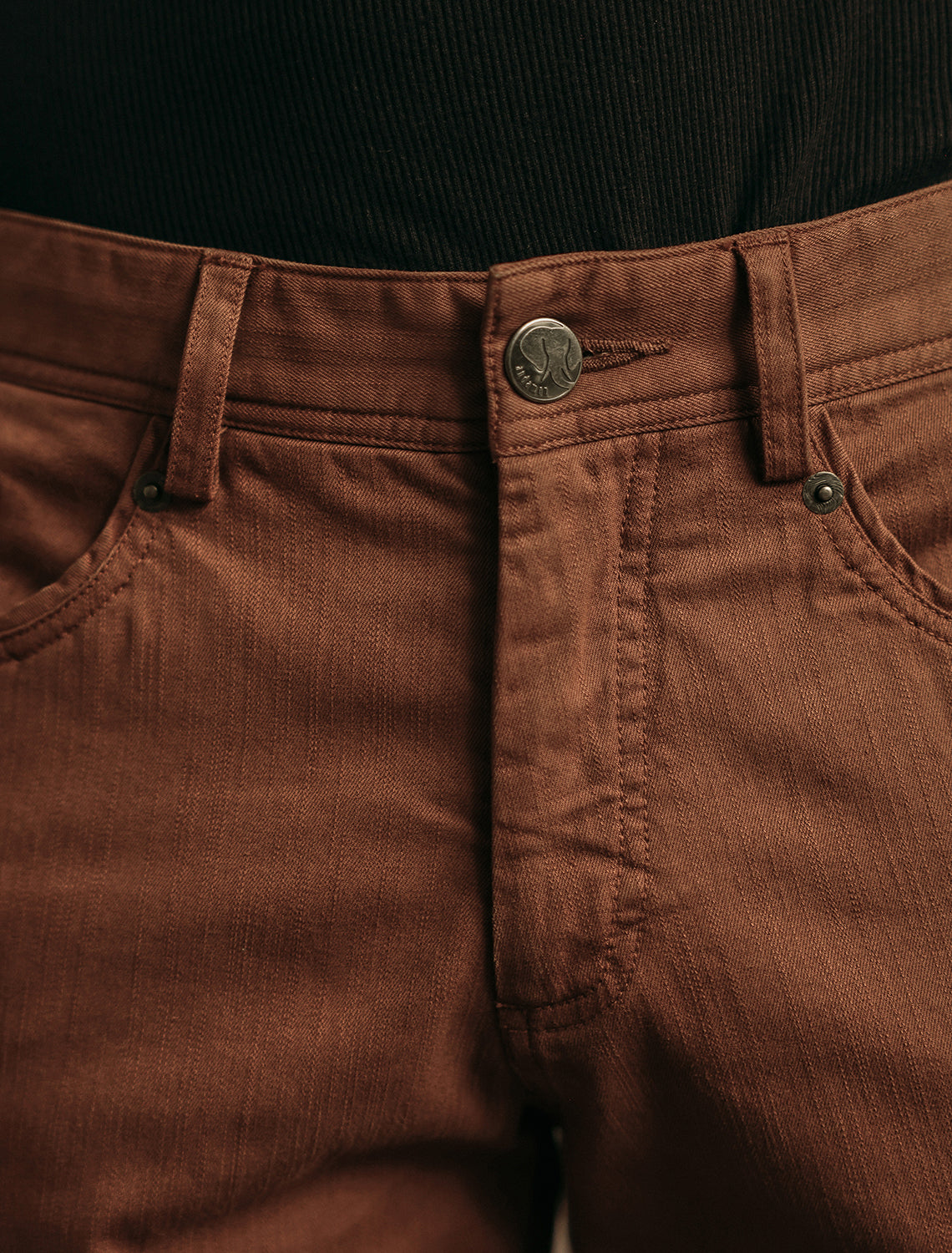 Saddle Brown Cotton Blend Overdye Denim Chinos