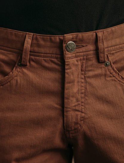 Saddle Brown Cotton Blend Overdye Denim Chinos