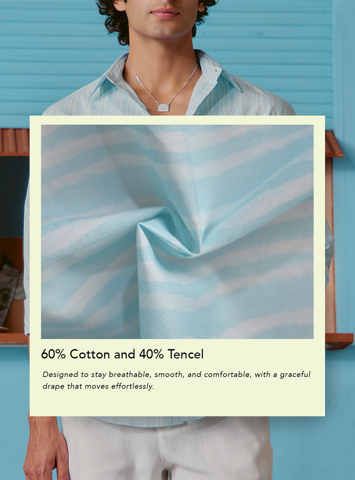 Lagoon Blue Cotton Tencel Print Shirt