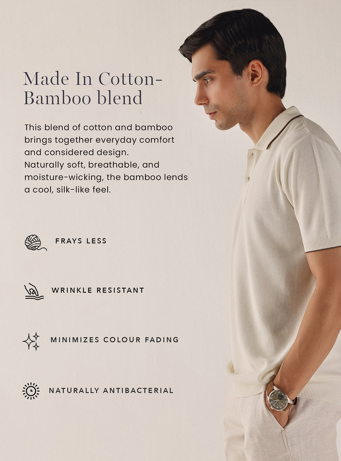 Malta White Cotton Bamboo Textured Polo