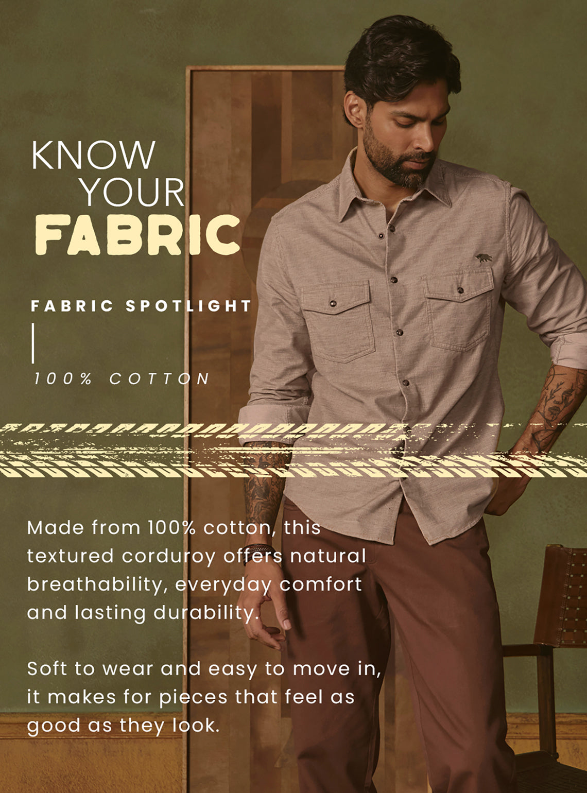Sandstone Khaki Cotton Corduroy Shirt