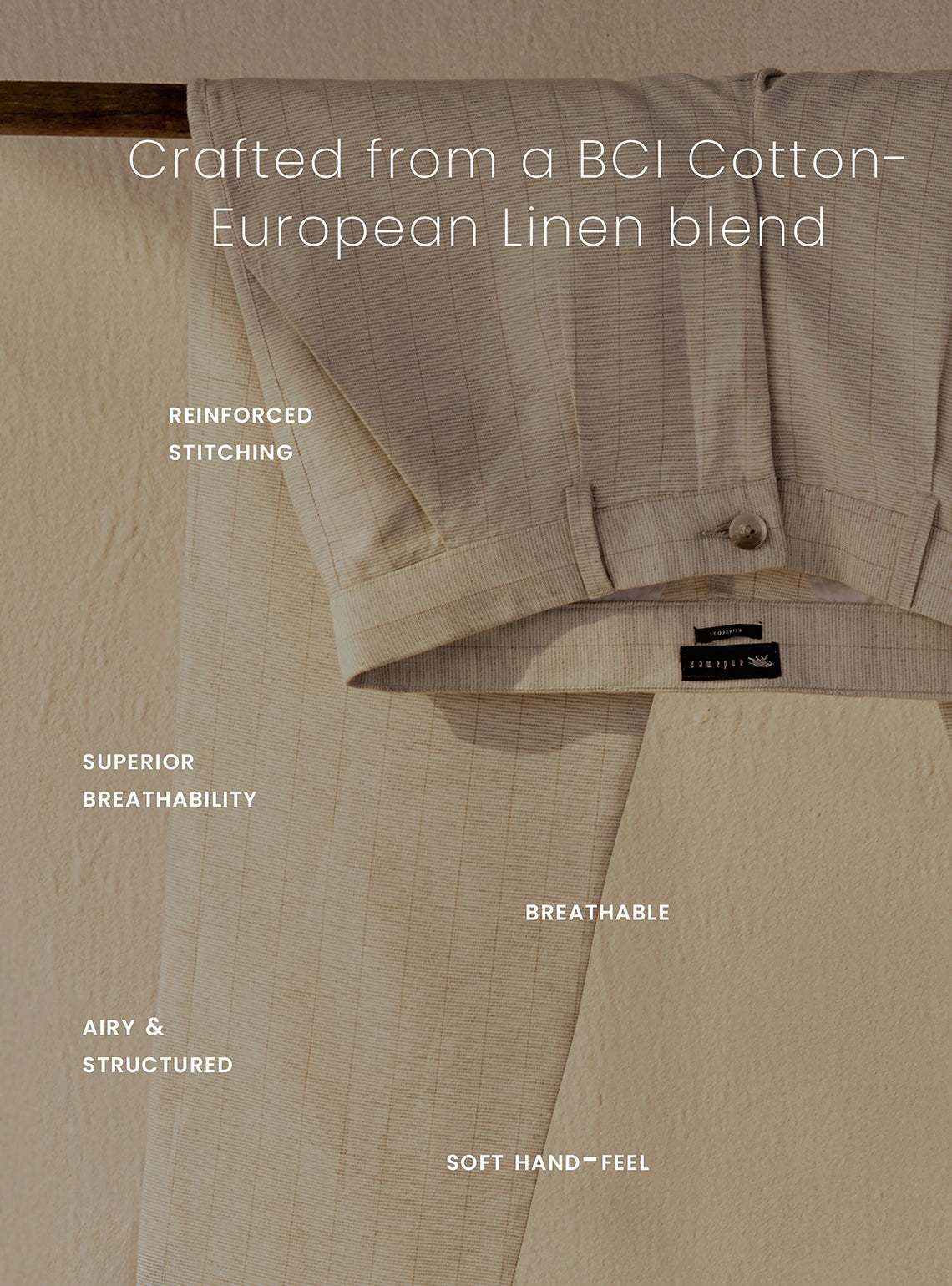 Dune Beige Linen Herringbone Trousers