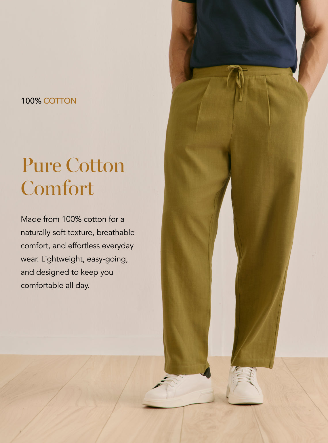 Shoreline Olive Cotton Straight  Trouser