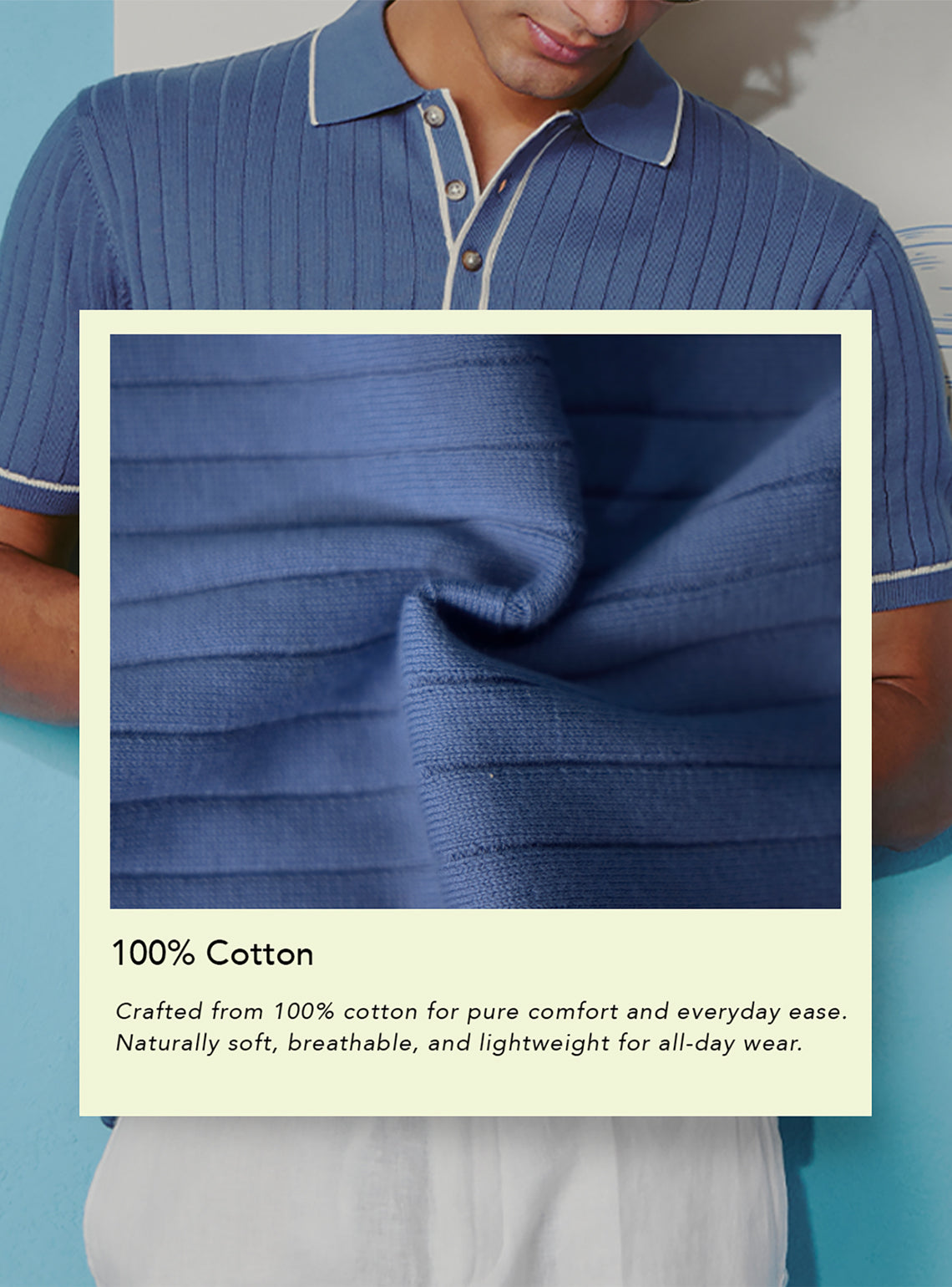 Hawaiian Blue Cotton Rib Polo