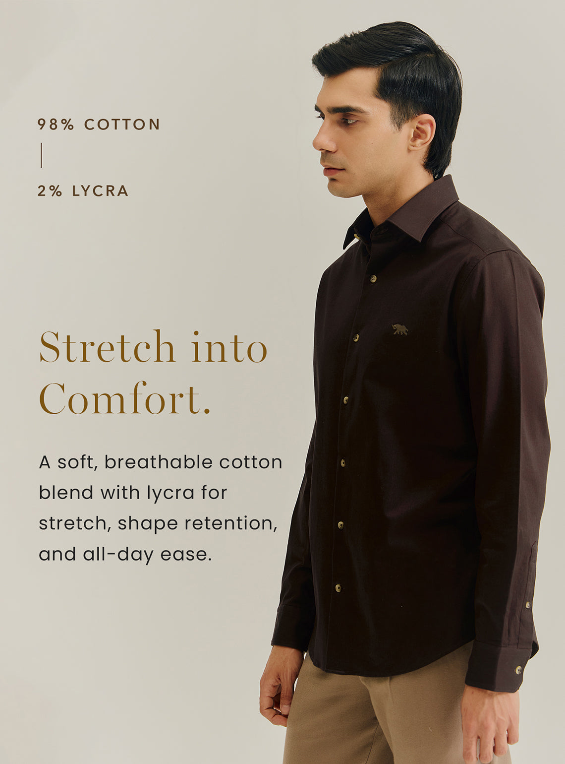Chestnut Brown Cotton Stretch Dobby Shirt