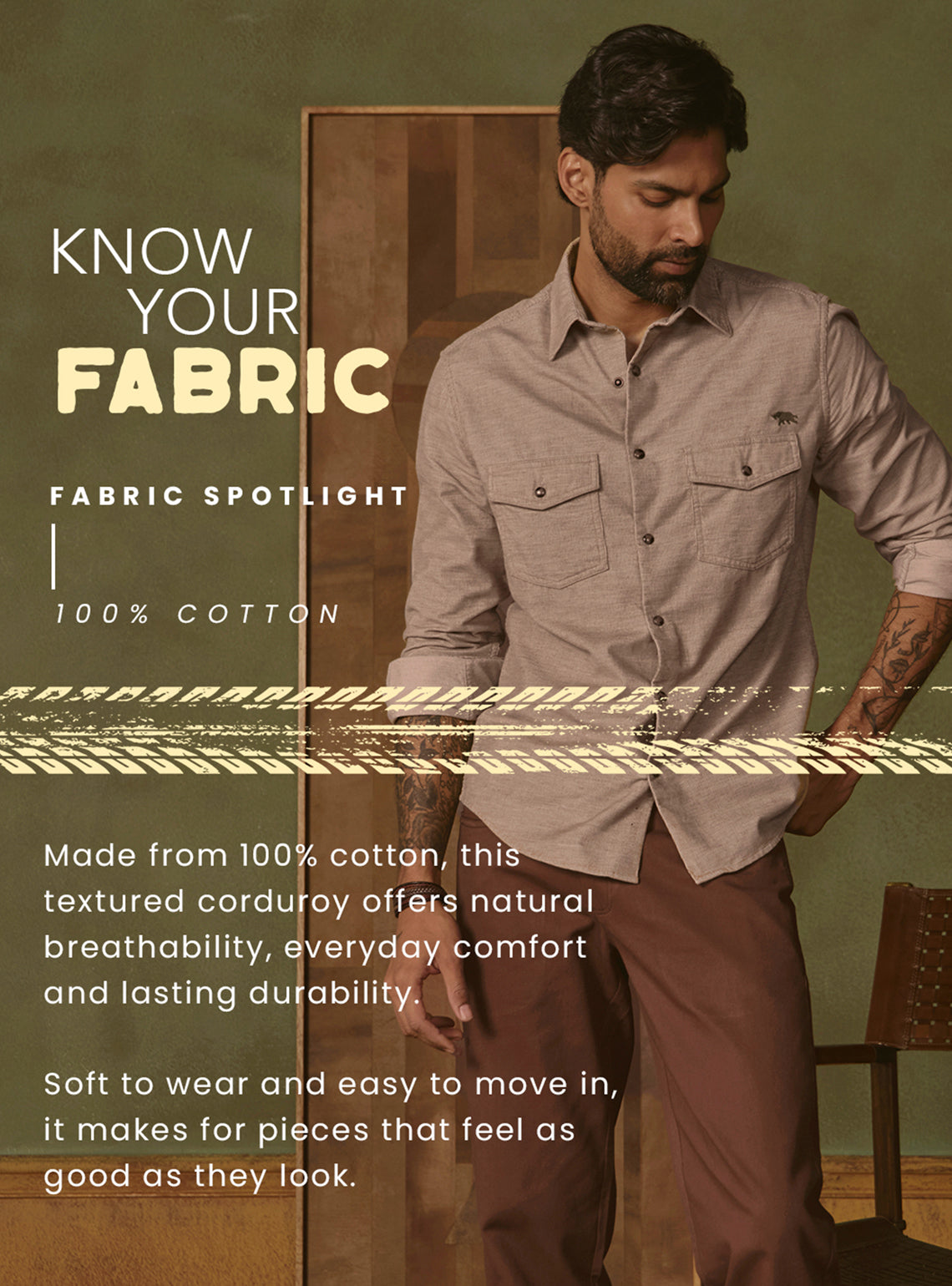 Sandstone Khaki Cotton Corduroy Shirt