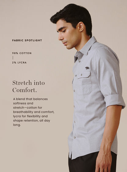 Bombay Gray Cotton Lycra Melange Shirt
