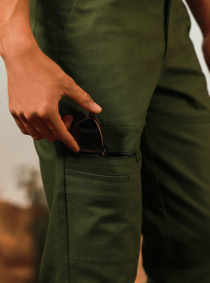 Trail Green Herringbone Utility Trouser