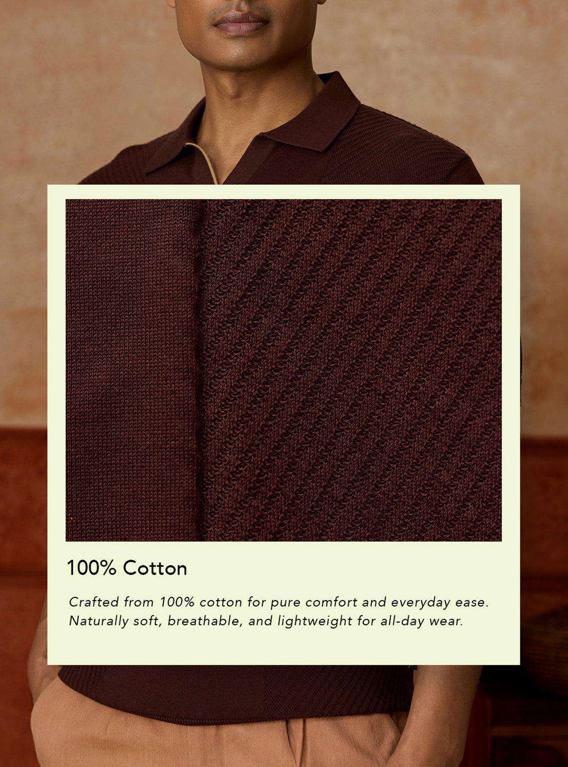 Mahogany Brown Cotton Open-Neck Polo