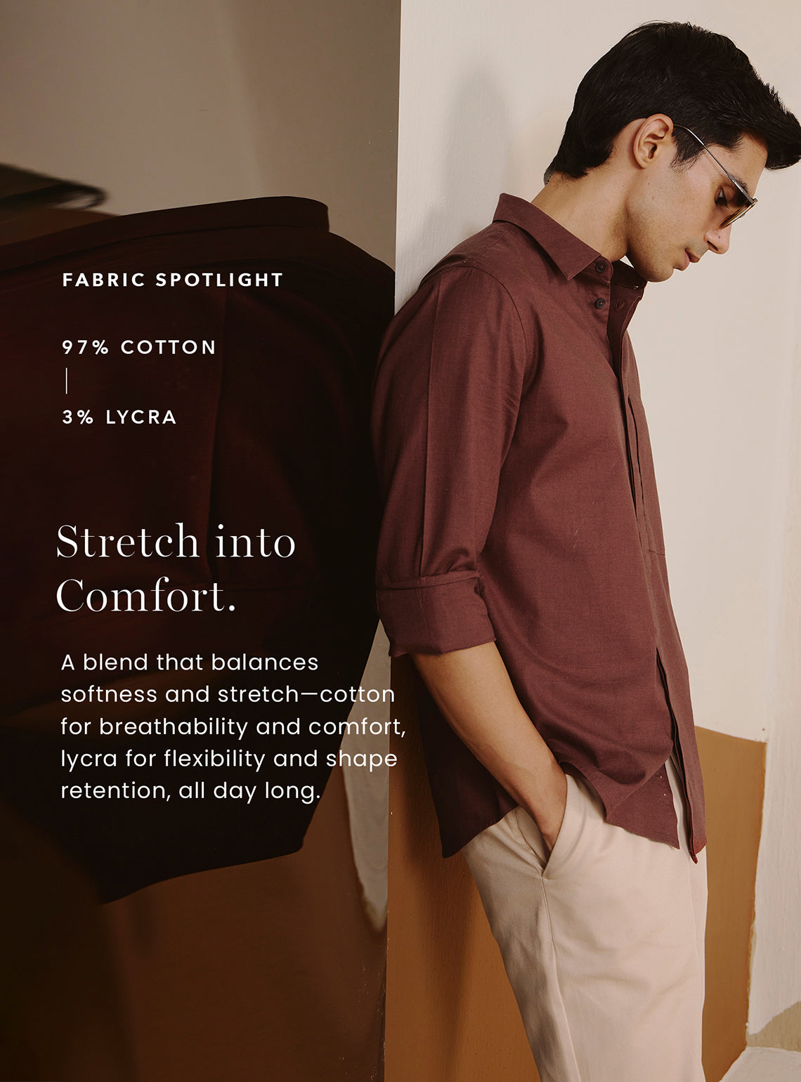Volcano Brown Cotton Stretch Melange Shirt