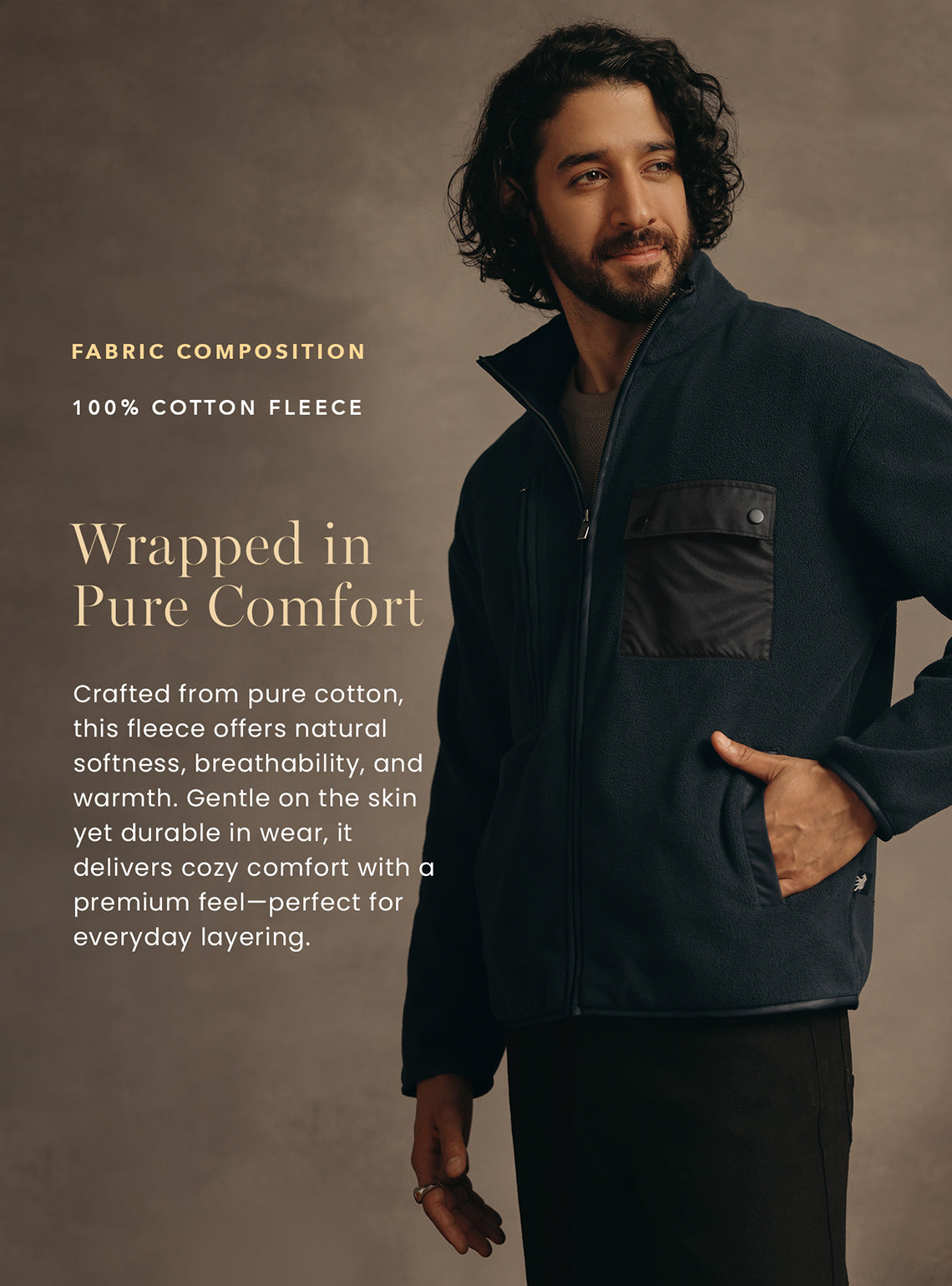 Iron Navy Cotton Fleece Jacket