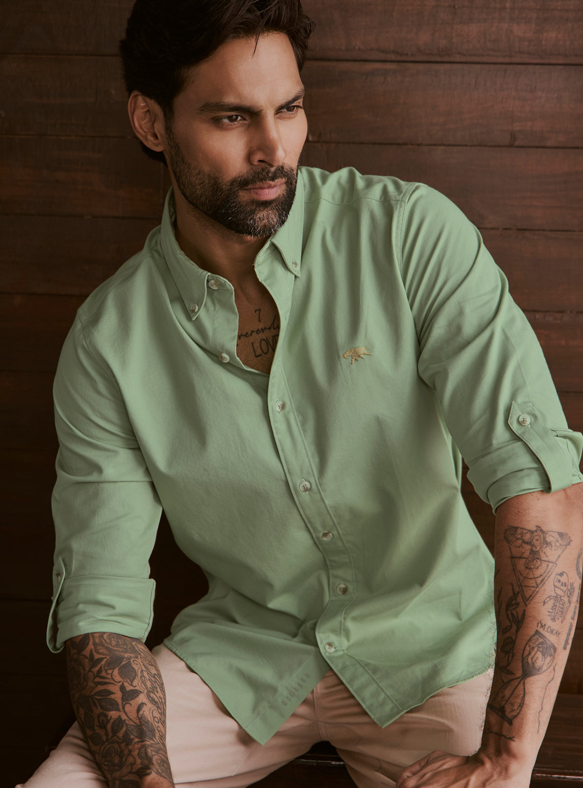 Mineral Green Cotton Twill Shirt