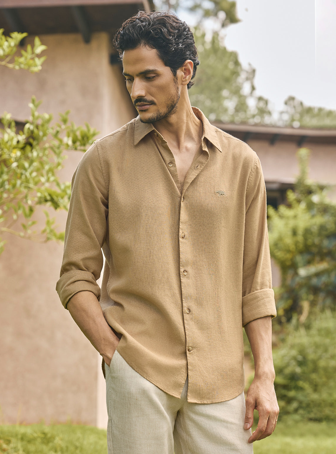Patina Brown Lyocell Linen Shirt