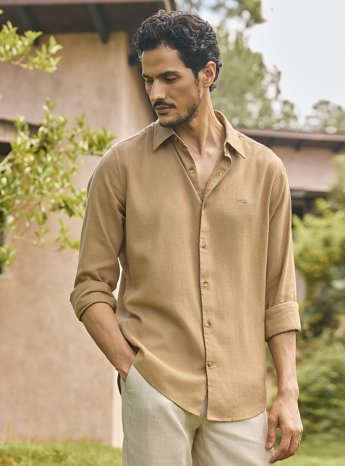 Patina Brown Lyocell Linen Shirt