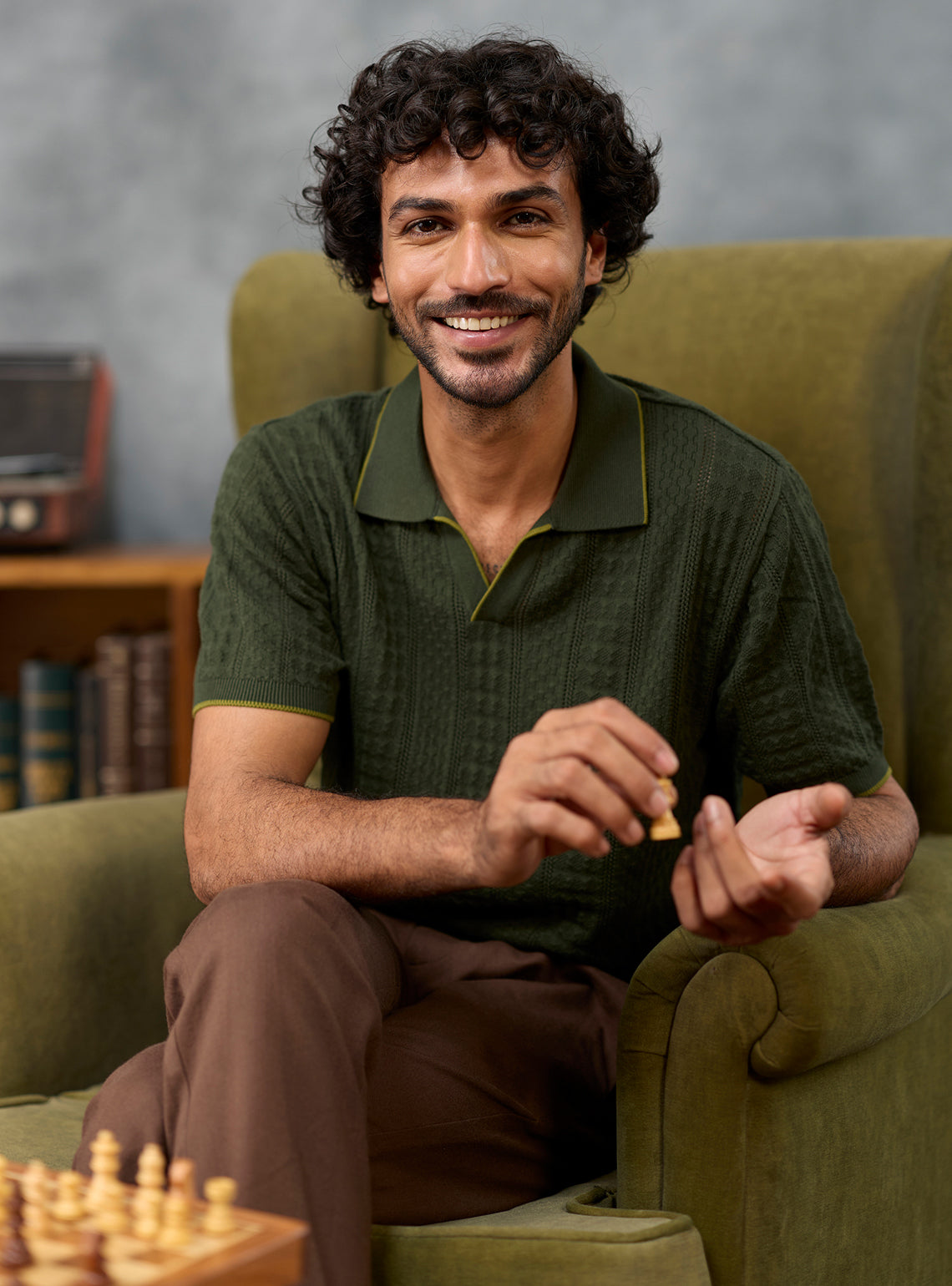 Gambit Olive Textured Cotton Polo