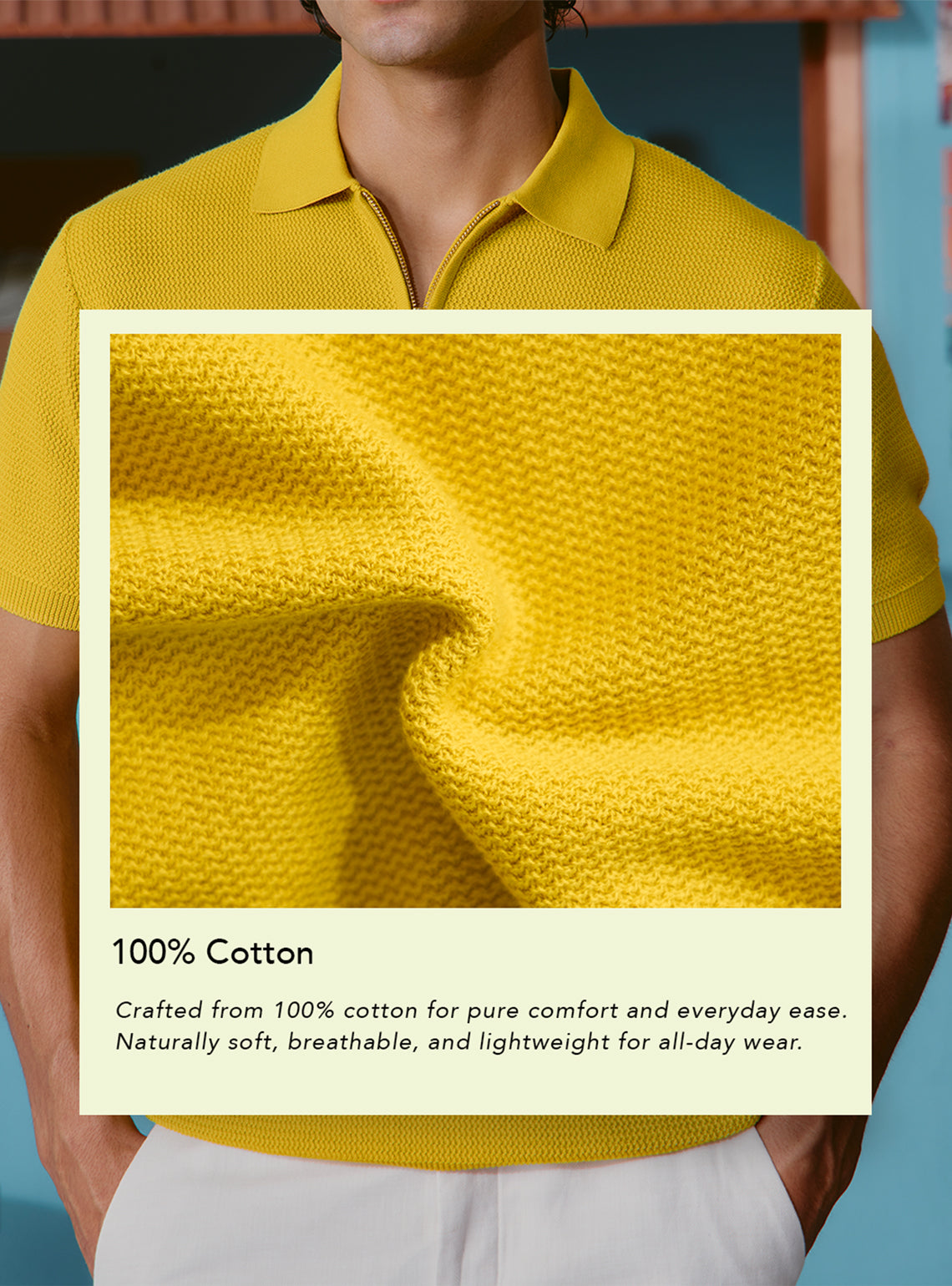 Bellini Yellow Cotton Polo Pointelle