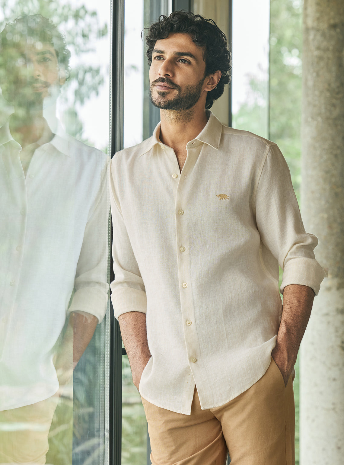 Mesa Beige Stripe Linen Tencel Shirt