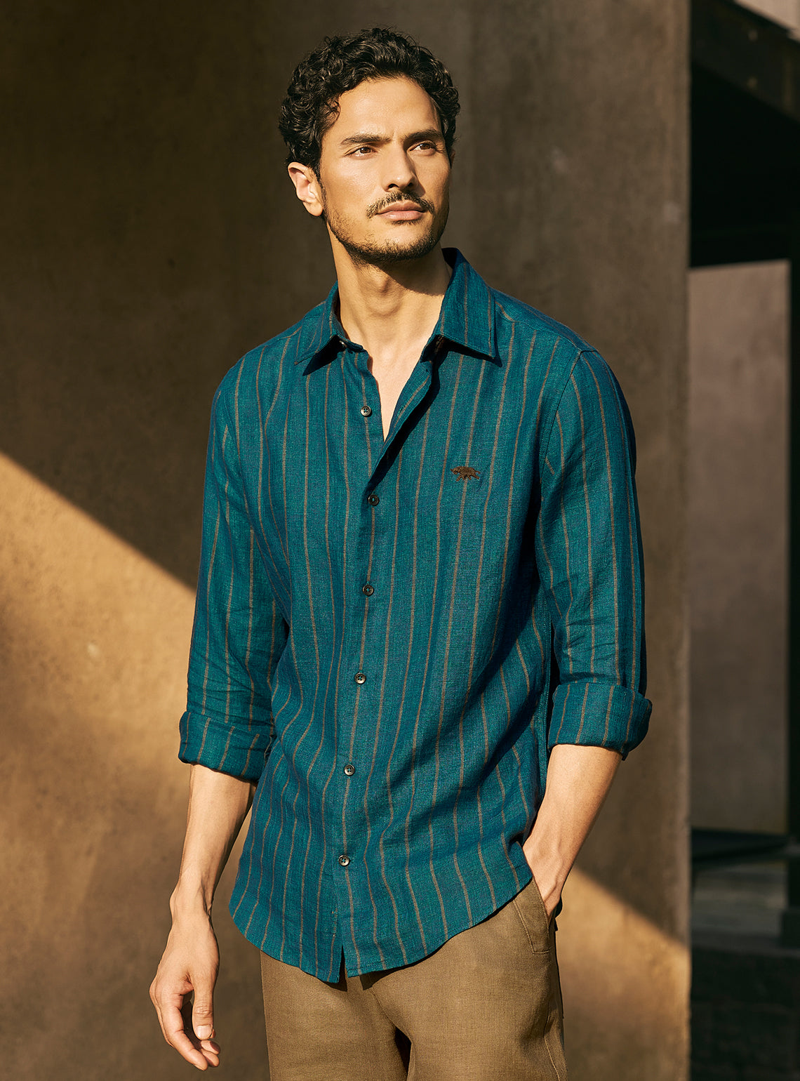 Breeze Teal Stripe Linen Shirt