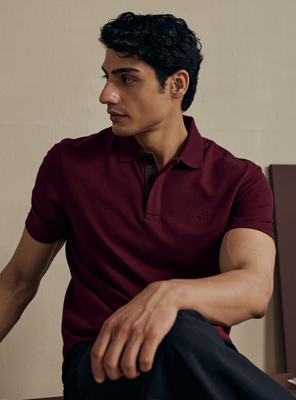 Deep Maroon Cotton Stretch Pique Polo