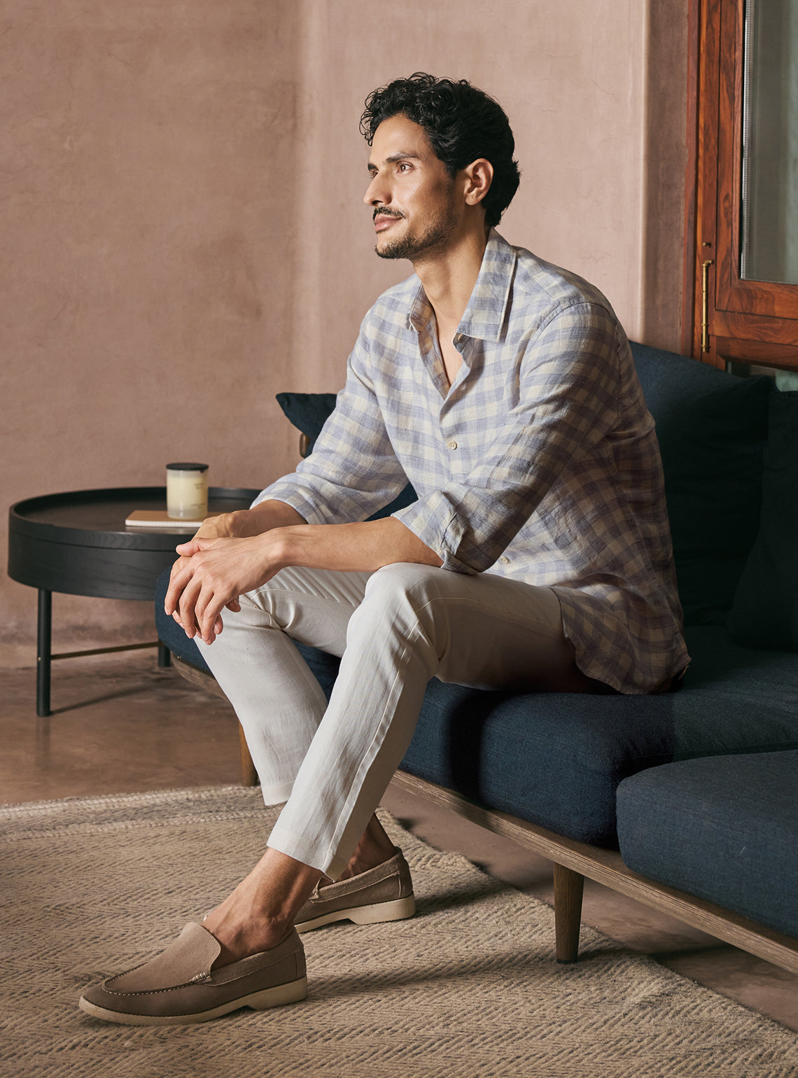 Canvas Beige Check Linen Shirt