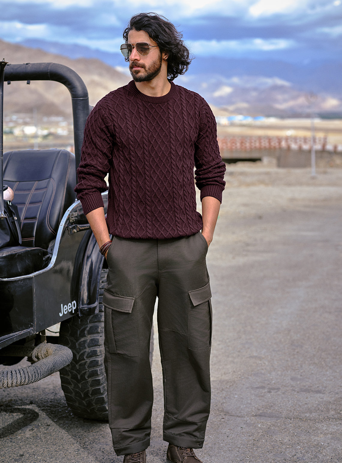 Vintage Burgundy Cotton Melange Pullover