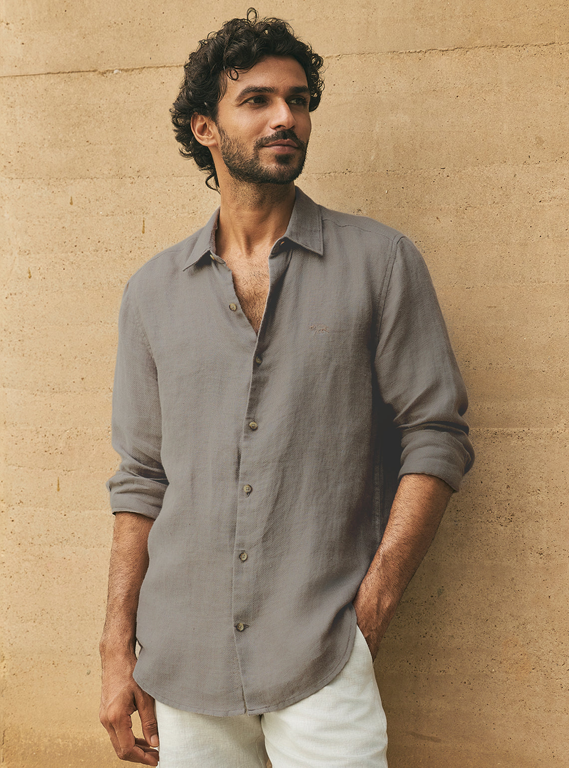 Silt Brown European Linen Dobby Shirt