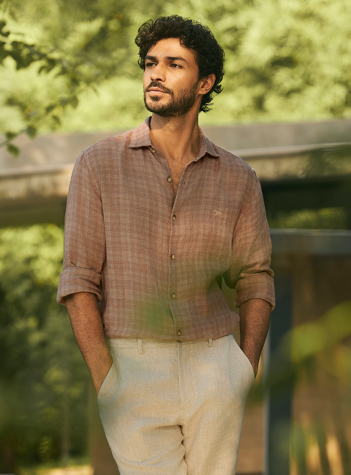 Cove Brown European Linen Check Shirt