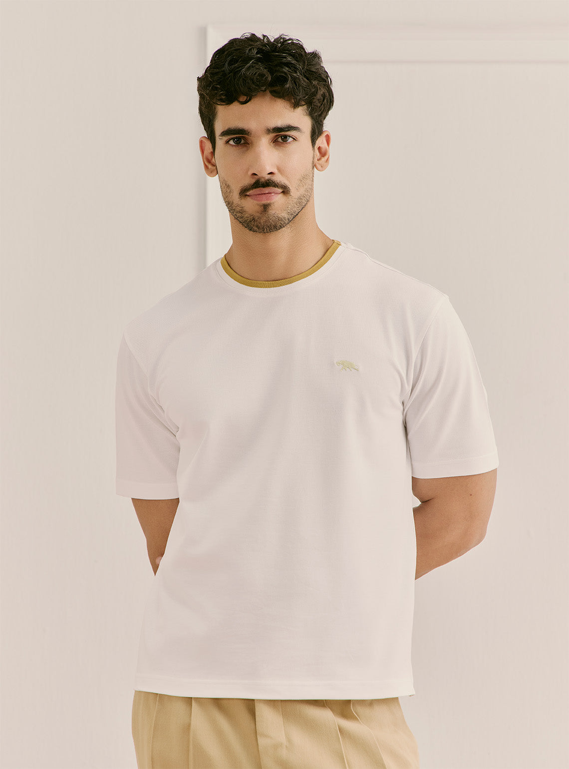 Pristine White Cotton Stretch Crewneck
