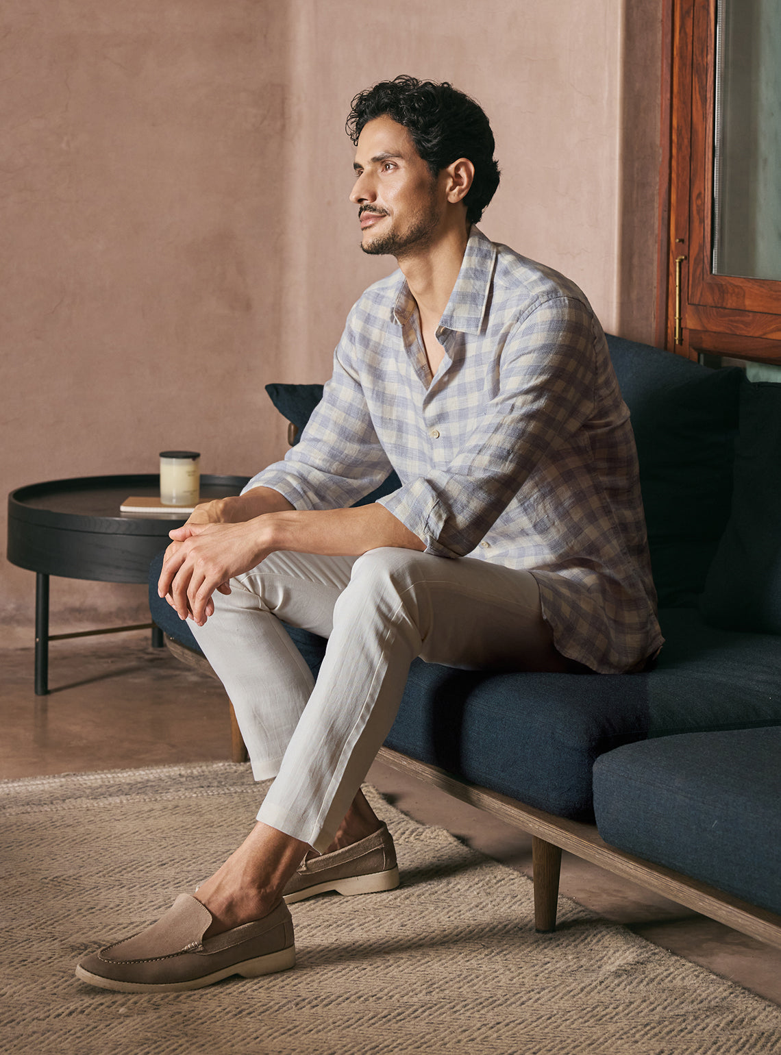 Canvas Beige European Linen Check Shirt
