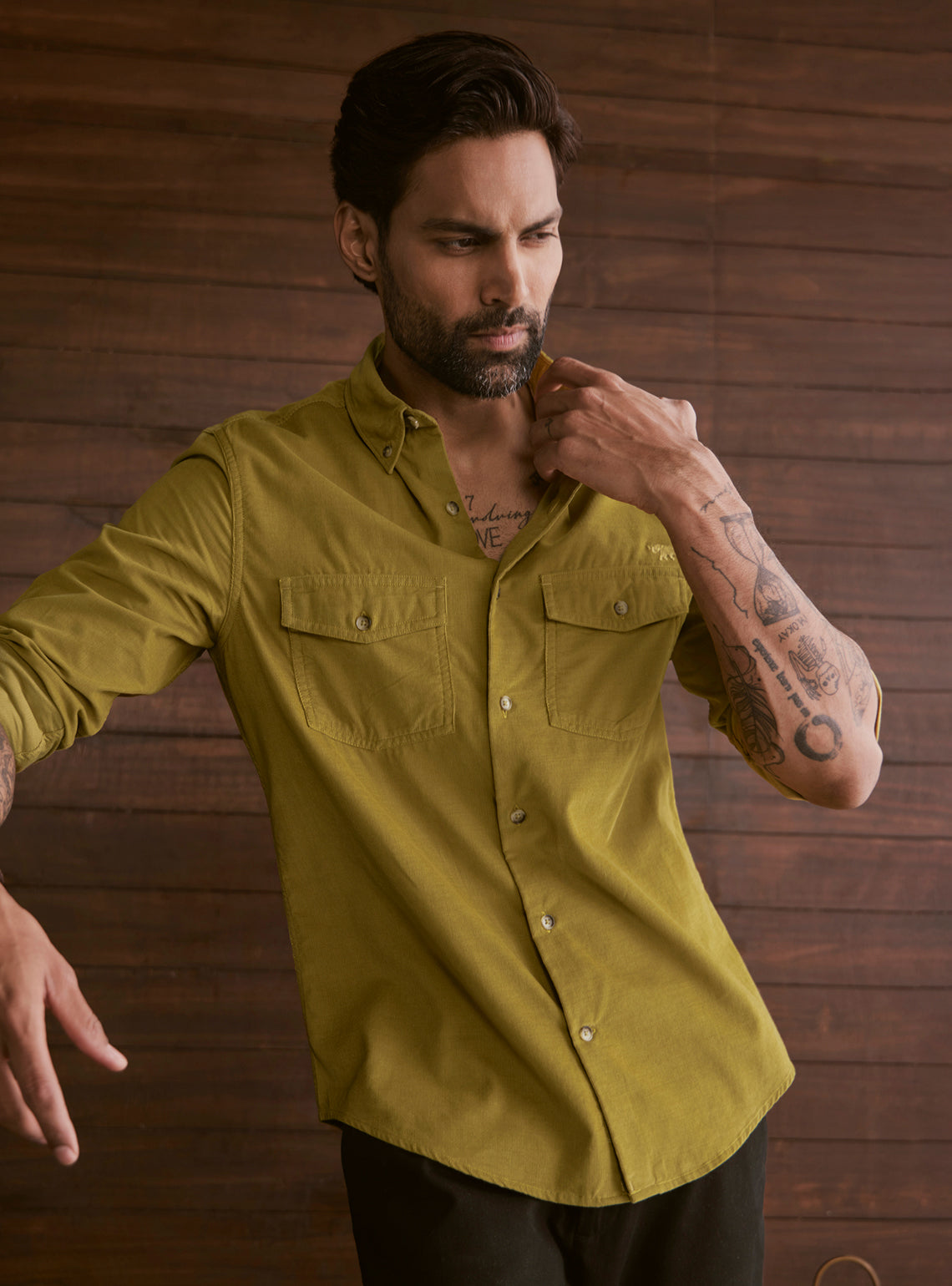 Forest Olive Cotton Tencel Cordruoy Shirt