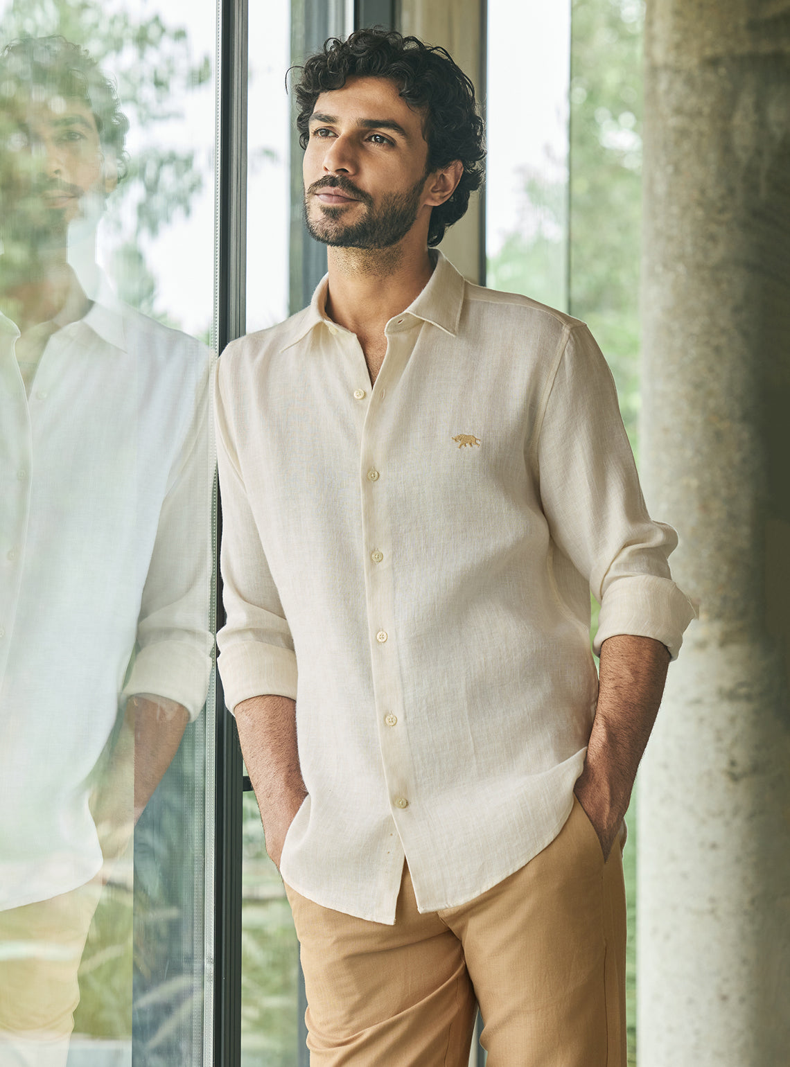 Mesa Beige Stripe Linen Tencel Shirt