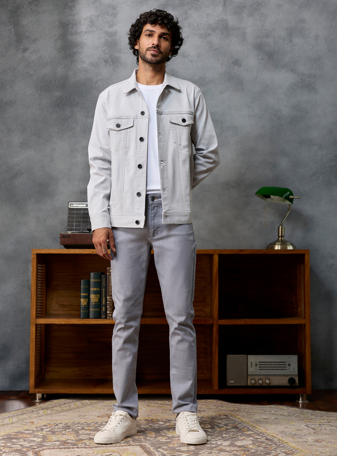 Ash Grey Cotton Viscose Denim Jacket