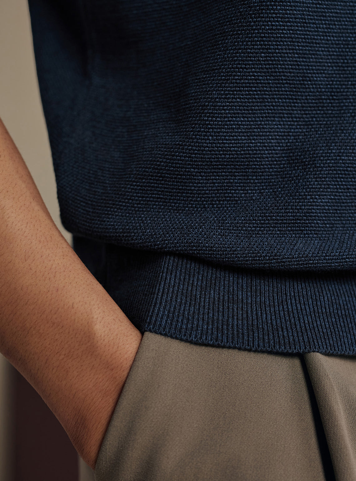 Marine Navy Moss Knit Cotton Crewneck