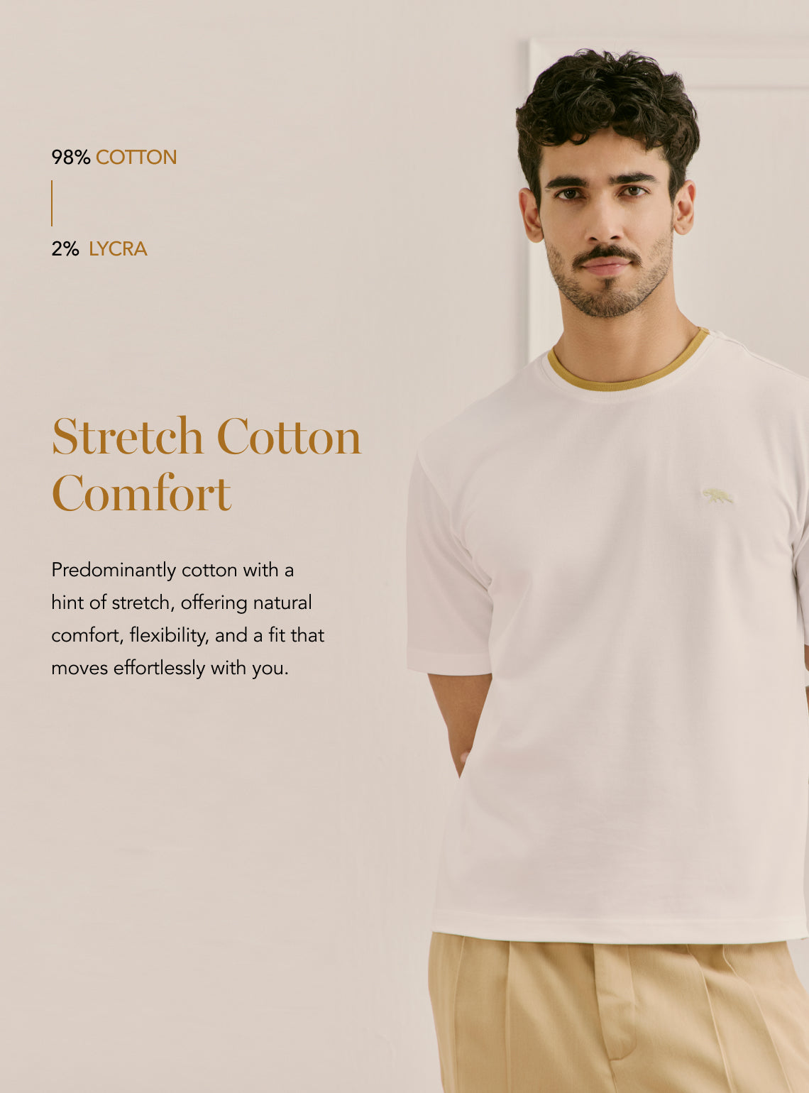 Pristine White Cotton Stretch Crewneck