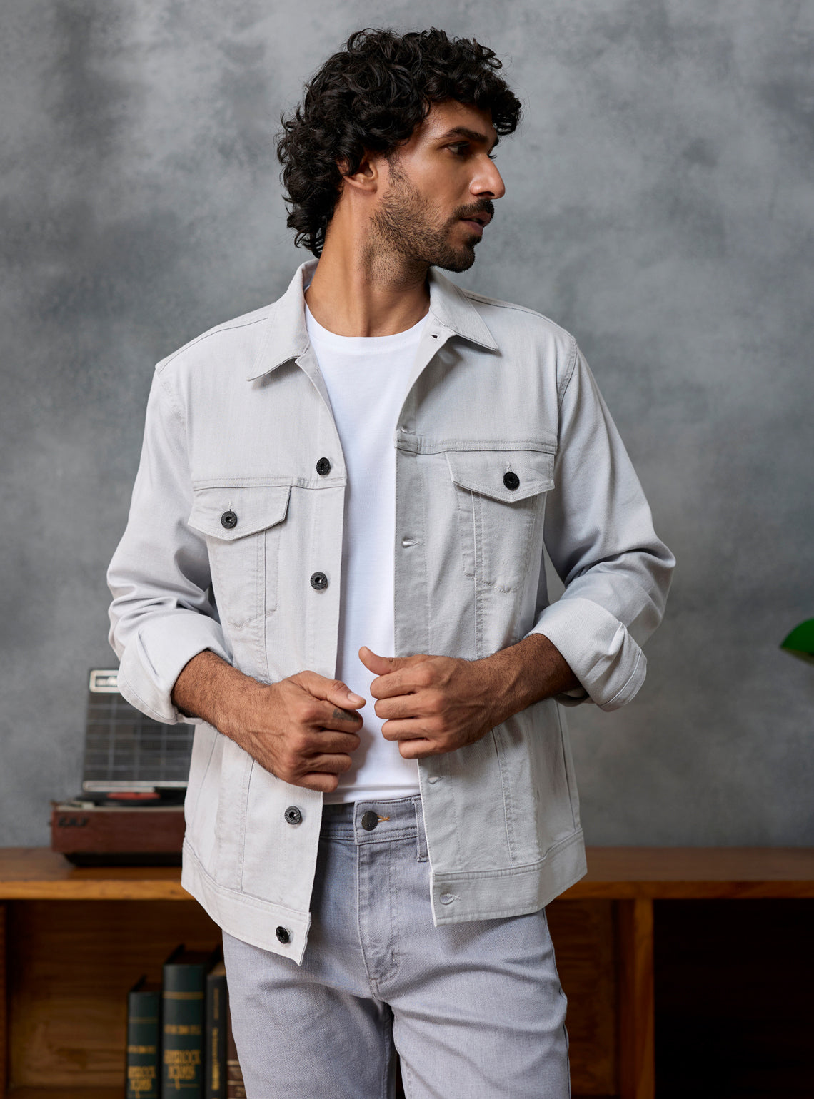 Ash Grey Cotton Viscose Denim Jacket