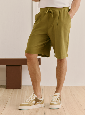 Shoreline Olive Cotton Straight Shorts