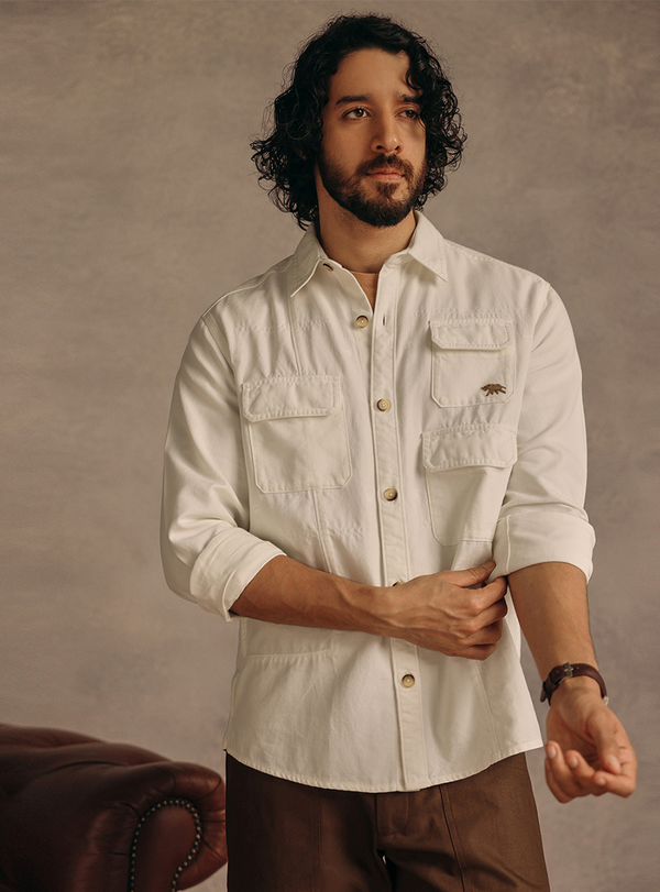 Napa Off White Cotton Canvas Overshirt