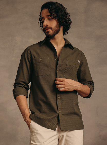 Onyx Brown Cotton Dobby Shirt