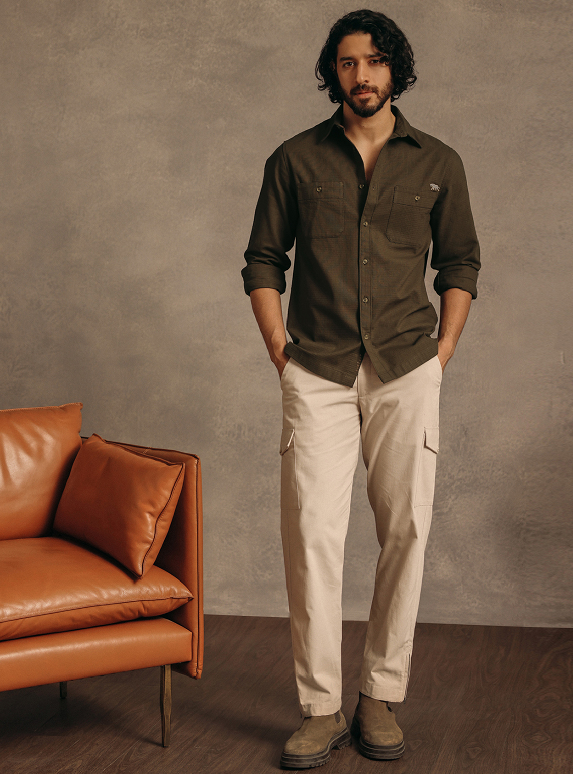 Onyx Brown Cotton Dobby Shirt