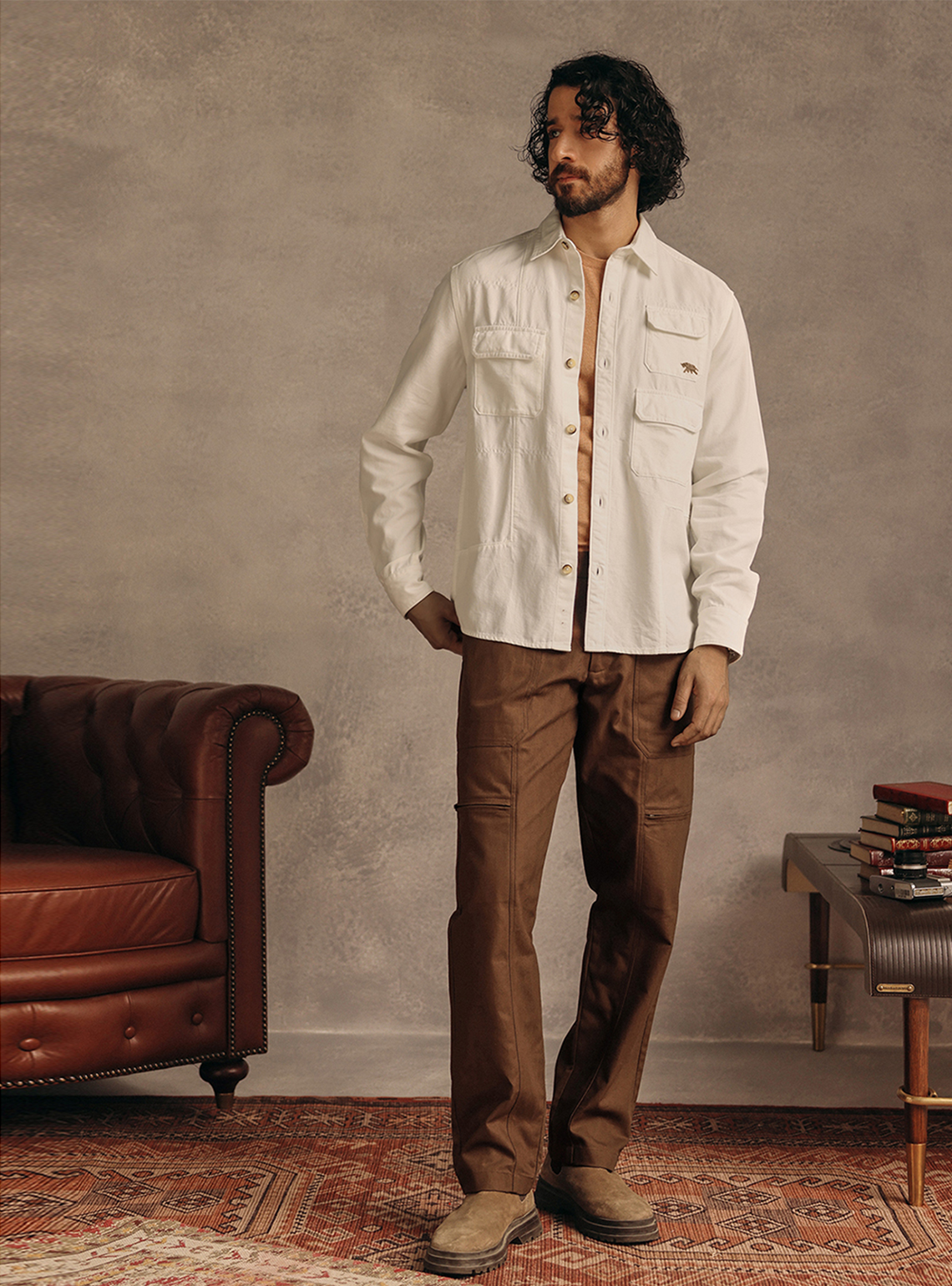 Napa Off White Cotton Canvas Overshirt