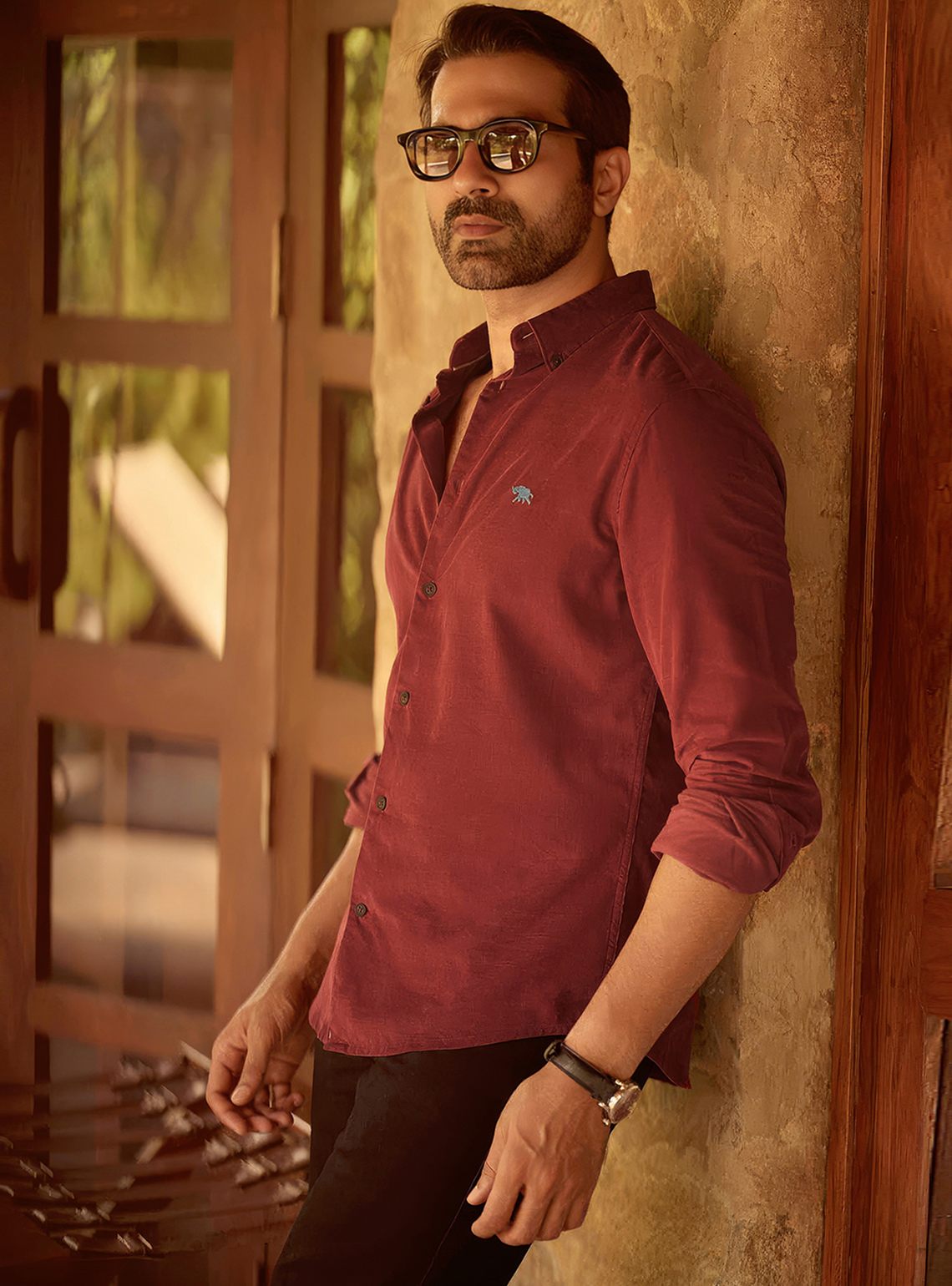 Burgundy Oxide Cotton Blend Corduroy Shirt