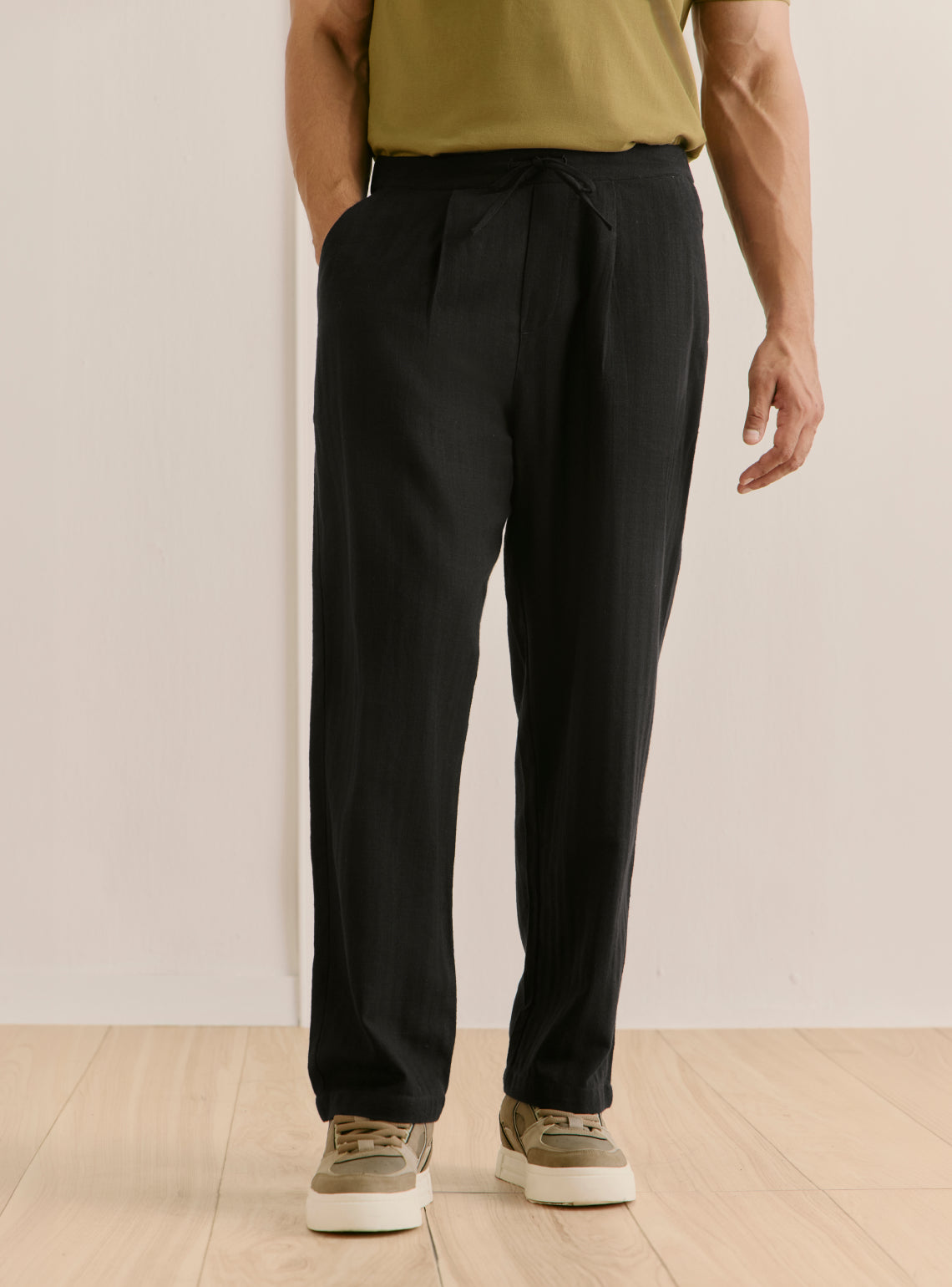 Midnight Black Cotton Straight Trouser
