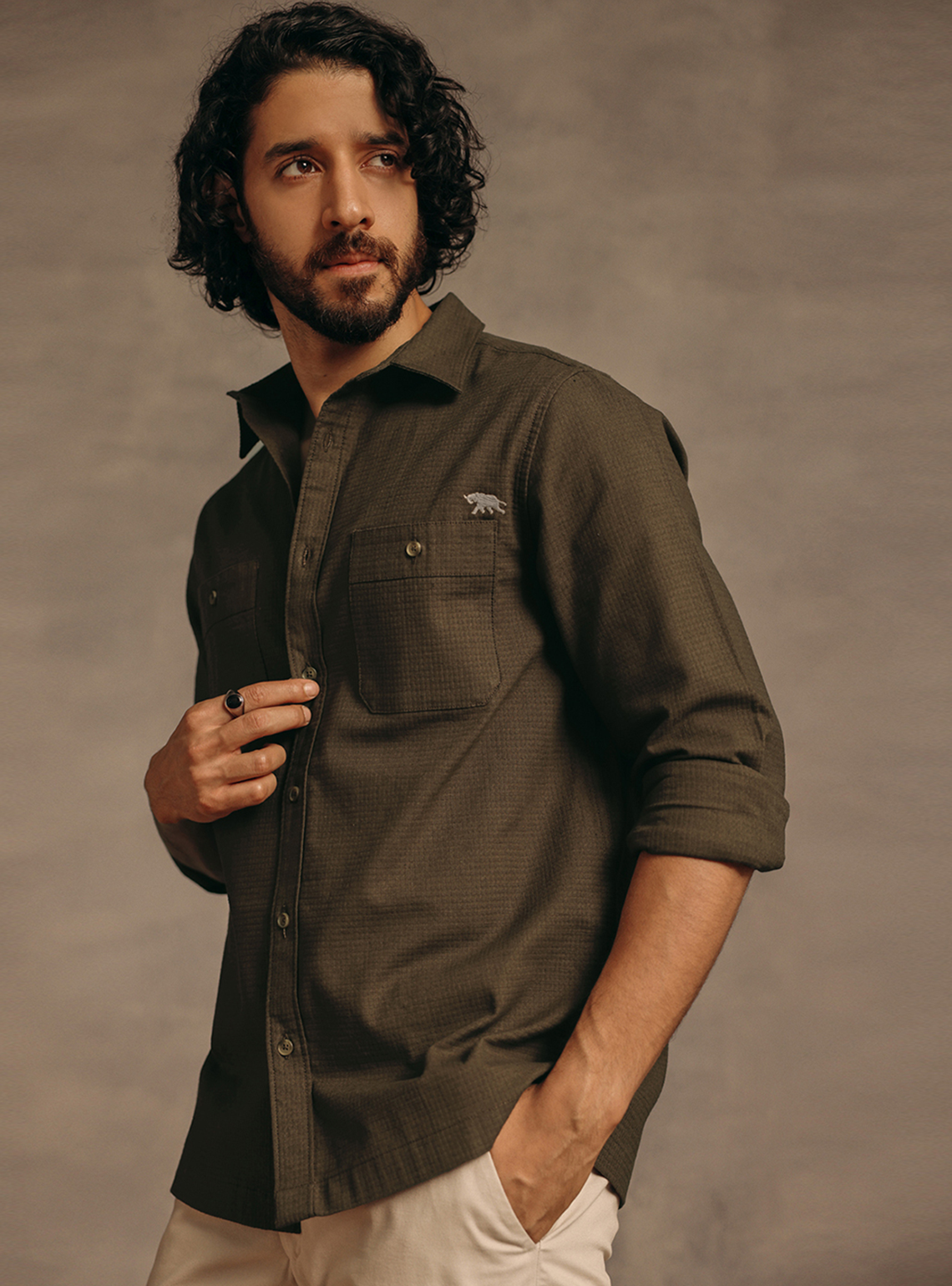 Onyx Brown Cotton Dobby Shirt