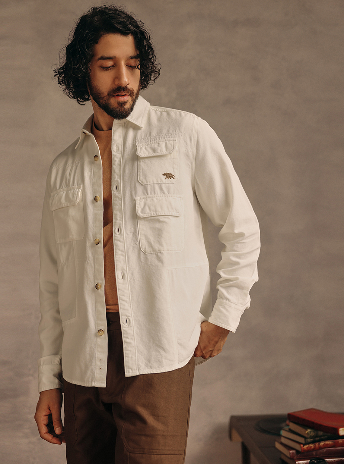 Napa Off White Cotton Canvas Overshirt