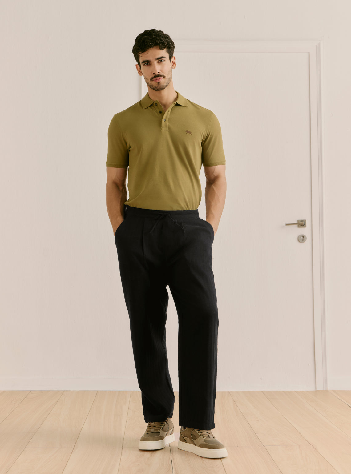 Midnight Black Cotton Straight Trouser