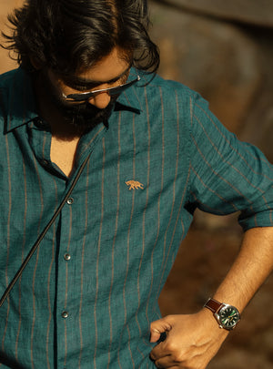 Breeze Teal European Linen Stripe Shirt