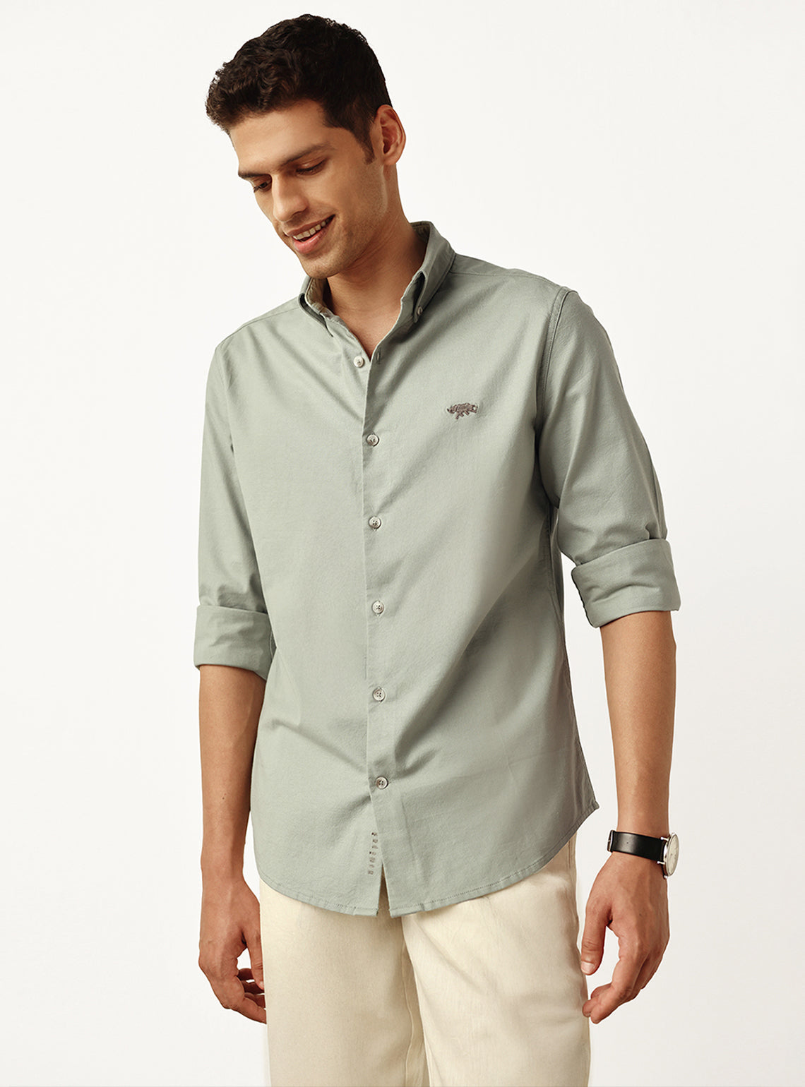 Cedar Green Cotton Stretch Oxford Shirt